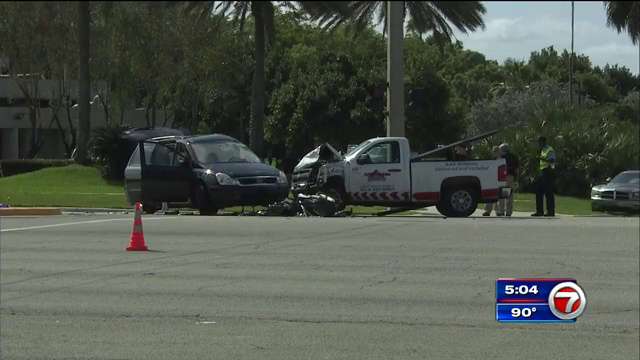 6 hospitalized after car, service truck collide in Sunrise - WSVN 7News ...