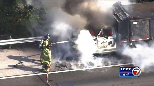 Truck catches fire on I-95 between Ives Dairy Road and Miami Gardens ...
