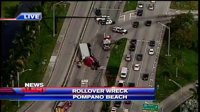 Traffic delays after truck rolls over in Pompano Beach - WSVN 7News ...
