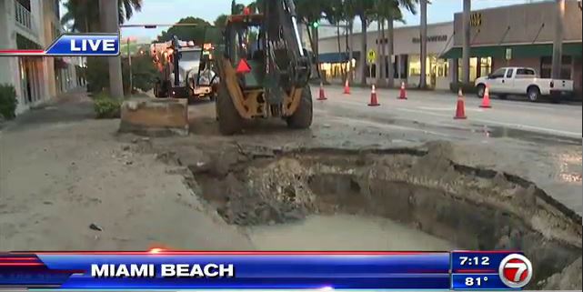 Sinkhole opens up in Miami Beach – WSVN 7News | Miami News, Weather