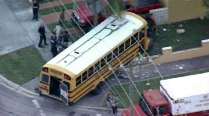 6 hurt after car crashes into private school bus in Hialeah - WSVN ...