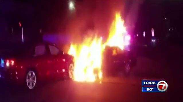 Car bursts into flames after crash in Doral - WSVN 7News | Miami News ...