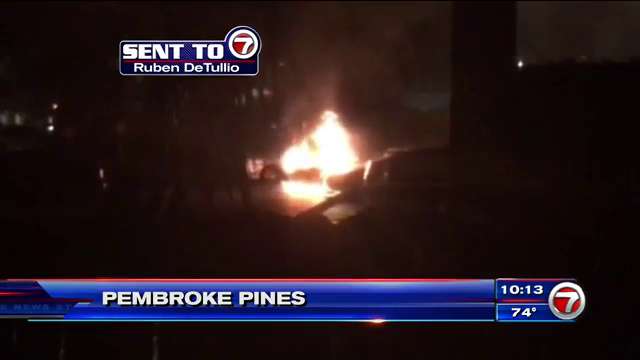 Car catches fire on Pembroke Pines road - WSVN 7News | Miami News ...