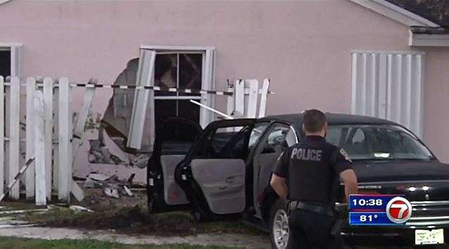 Car crashes into Davie home, no injuries; driver at large - WSVN 7News ...