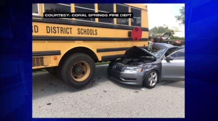 Car crashes into school bus in Coral Springs - WSVN 7News | Miami News ...