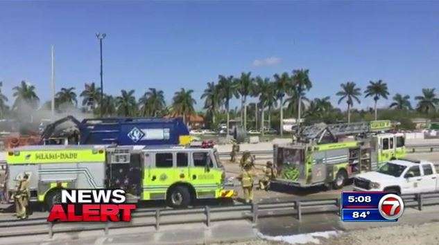 Garbage truck fire causing delays on Turnpike near Bird Road - WSVN ...