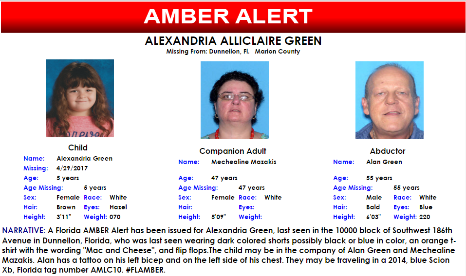 Missing 5-year-old Florida girl found in Missouri after Amber Alert ...