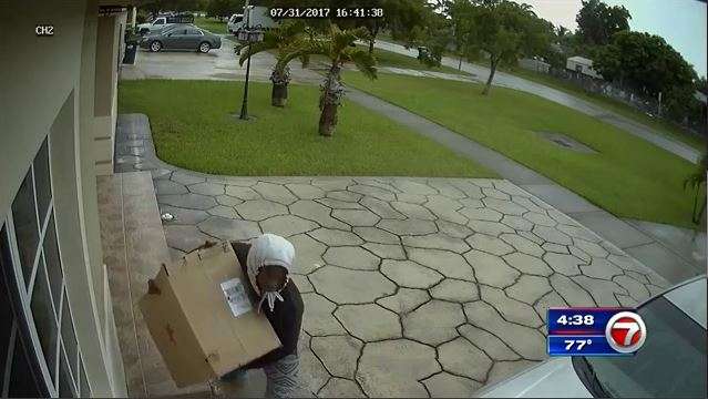 Surveillance captures subject stealing package from SWMD home - WSVN ...