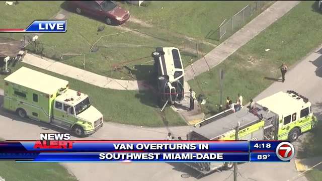 6 juveniles taken to hospital after transport van overturns in SW Miami ...