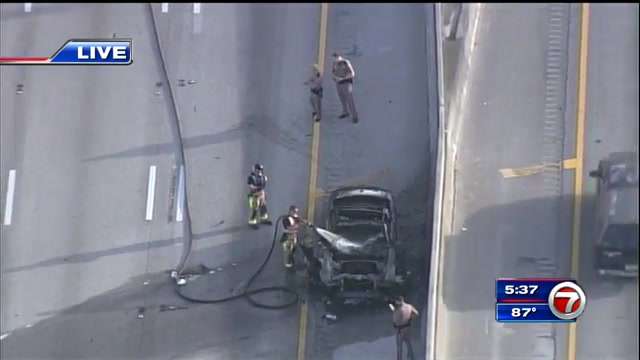 Lanes closed on I-95 south near Davie Blvd after car fire - WSVN 7News ...