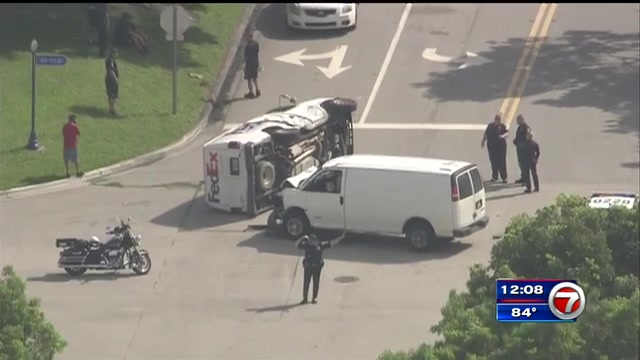 FedEx truck rolls over after crash in Doral – WSVN 7News | Miami News