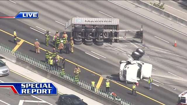 Overturned truck all lanes on northbound I-95 at Stirling Road - WSVN ...