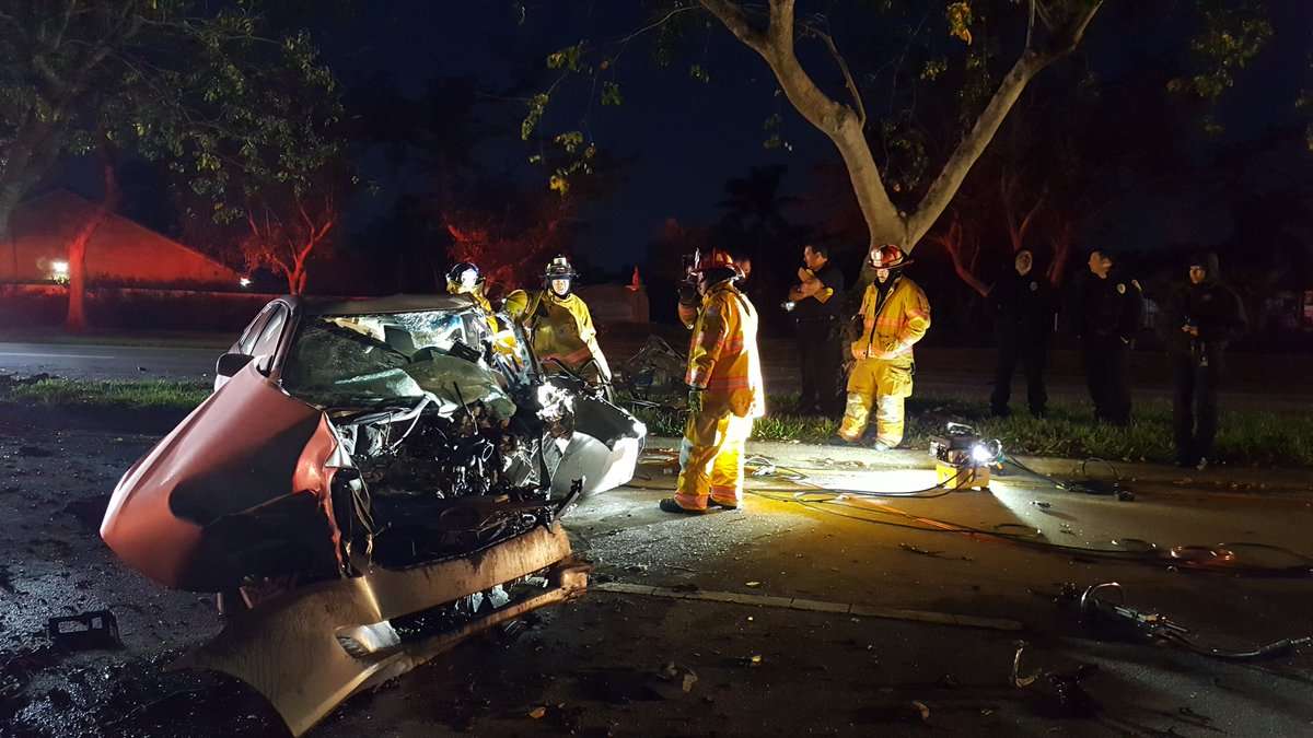 1 dead after car hits tree in Plantation - WSVN 7News | Miami News ...