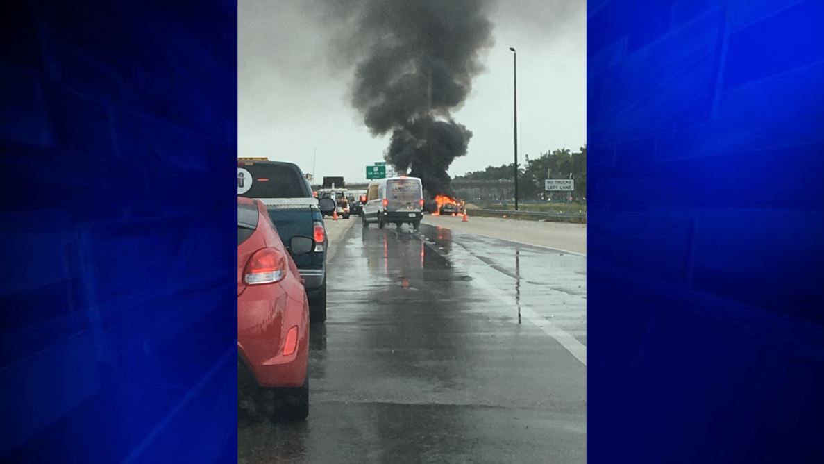 Car fire causes traffic delays on Florida Turnpike north of Bird Road