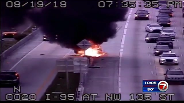 Car catches fire on I-95 in North Miami; no injuries – WSVN 7News