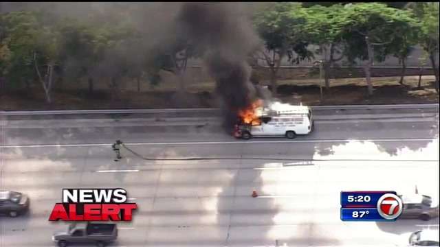 Crews put out van fire on I-95 near SR 836 in Miami - WSVN 7News ...