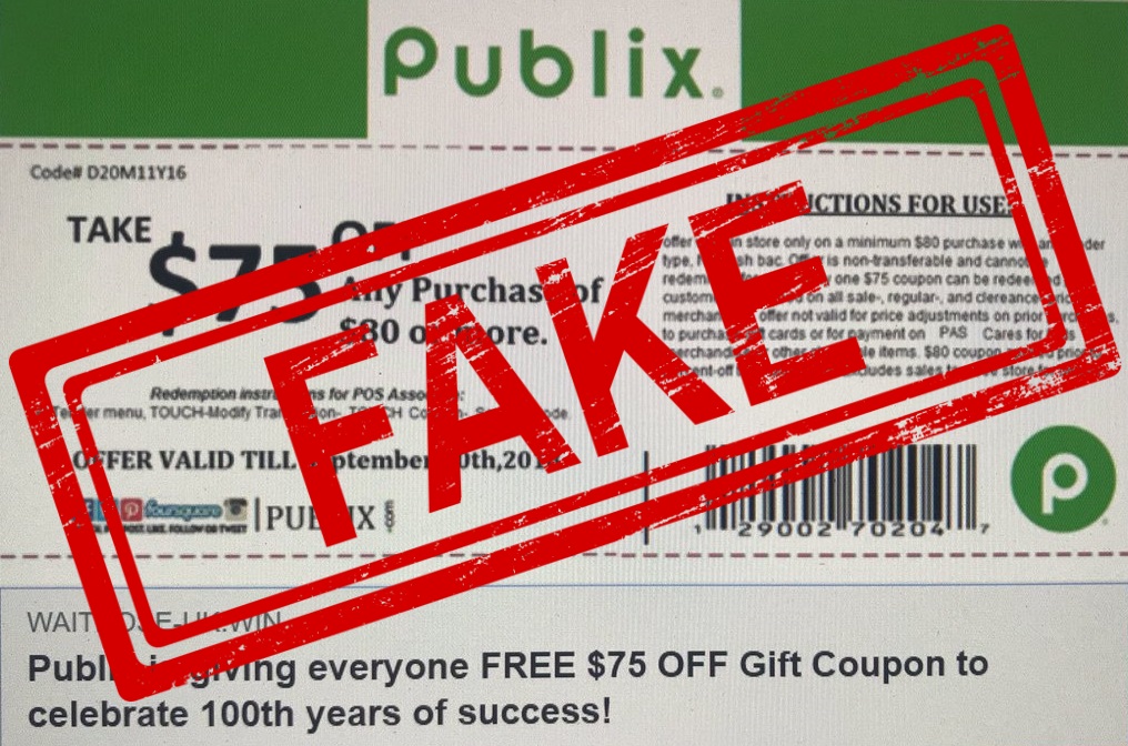 Fake $75 off Publix coupon makes rounds on social media ...