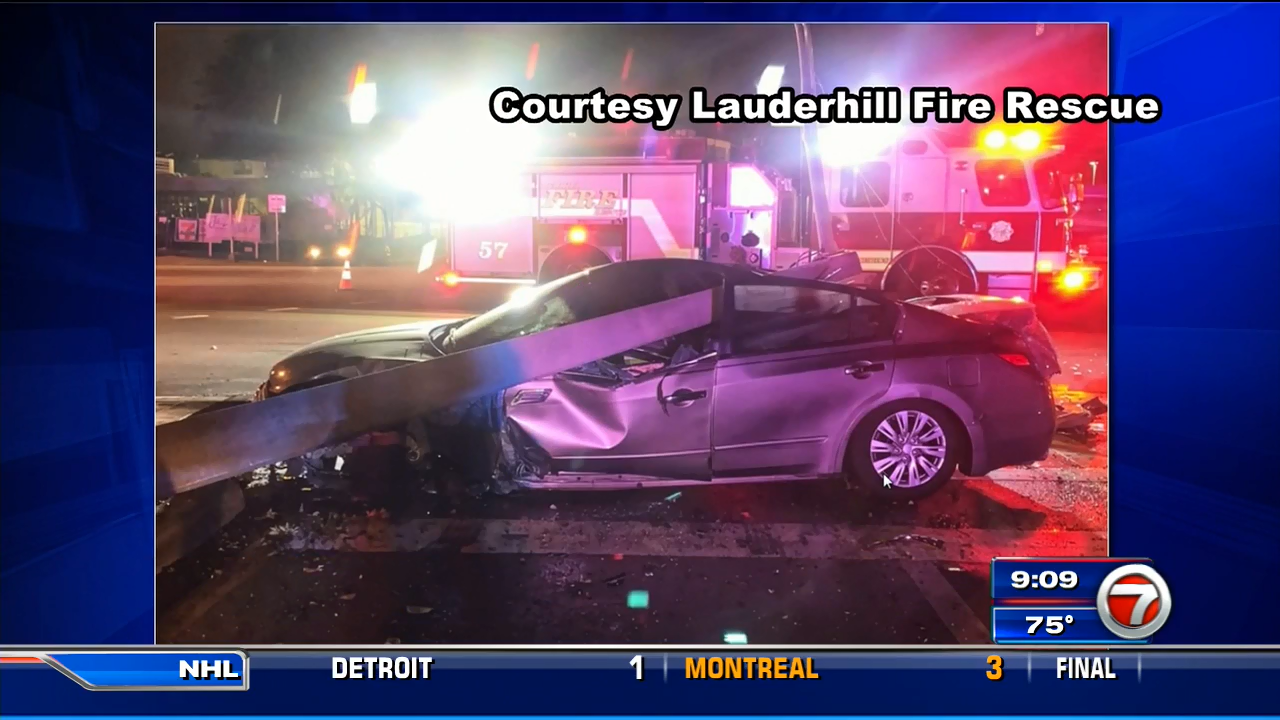 Pole crashes onto car in Lauderhill - WSVN 7News | Miami News, Weather ...