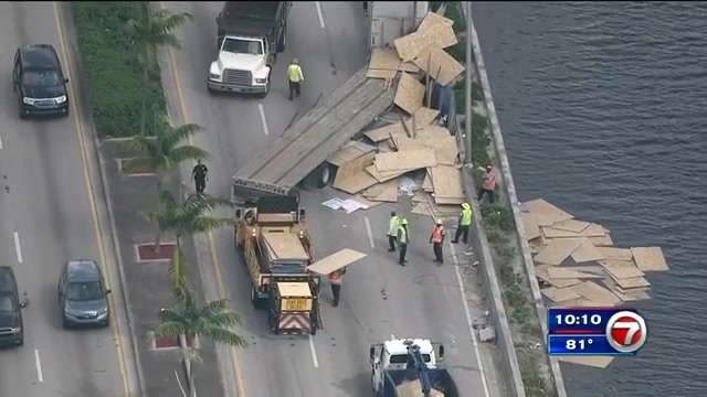 Okeechobee Road reopens in Hialeah after flatbed truck spills plywood ...