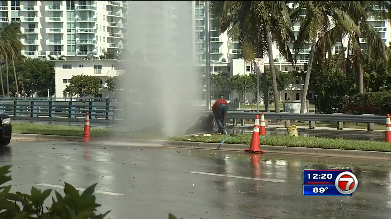 Crews cap water main break in North Bay Village - WSVN 7News | Miami ...