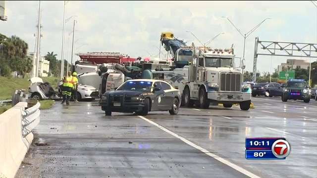 Woman hospitalized after rollover sewage tanker crash on I-95 - WSVN ...