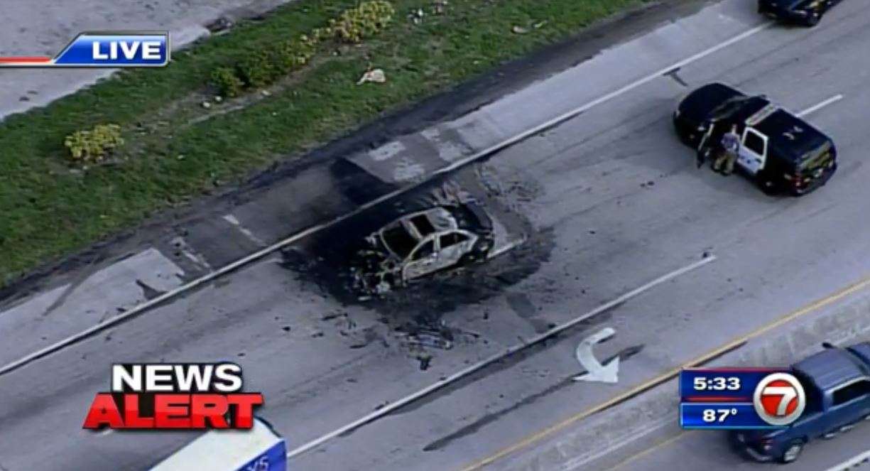 1 hospitalized following car fire in Miami Gardens; northbound lanes ...