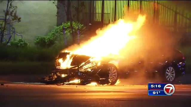 1 hospitalized after fiery crash in NW Miami-Dade - WSVN 7News | Miami ...