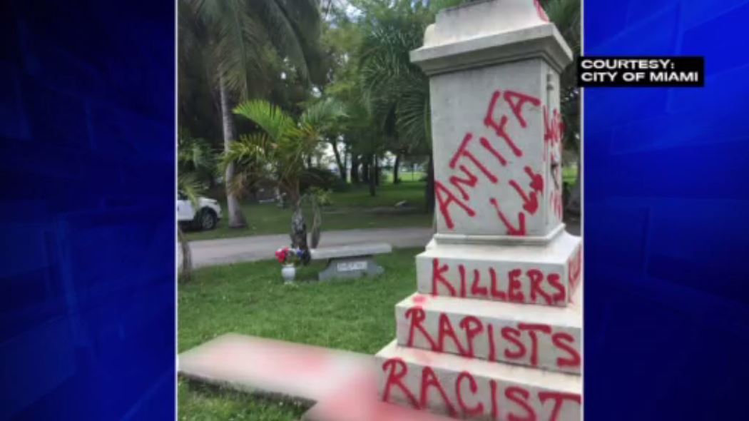 Vandals spraypaint Confederate monument at Miami City Cemetery WSVN