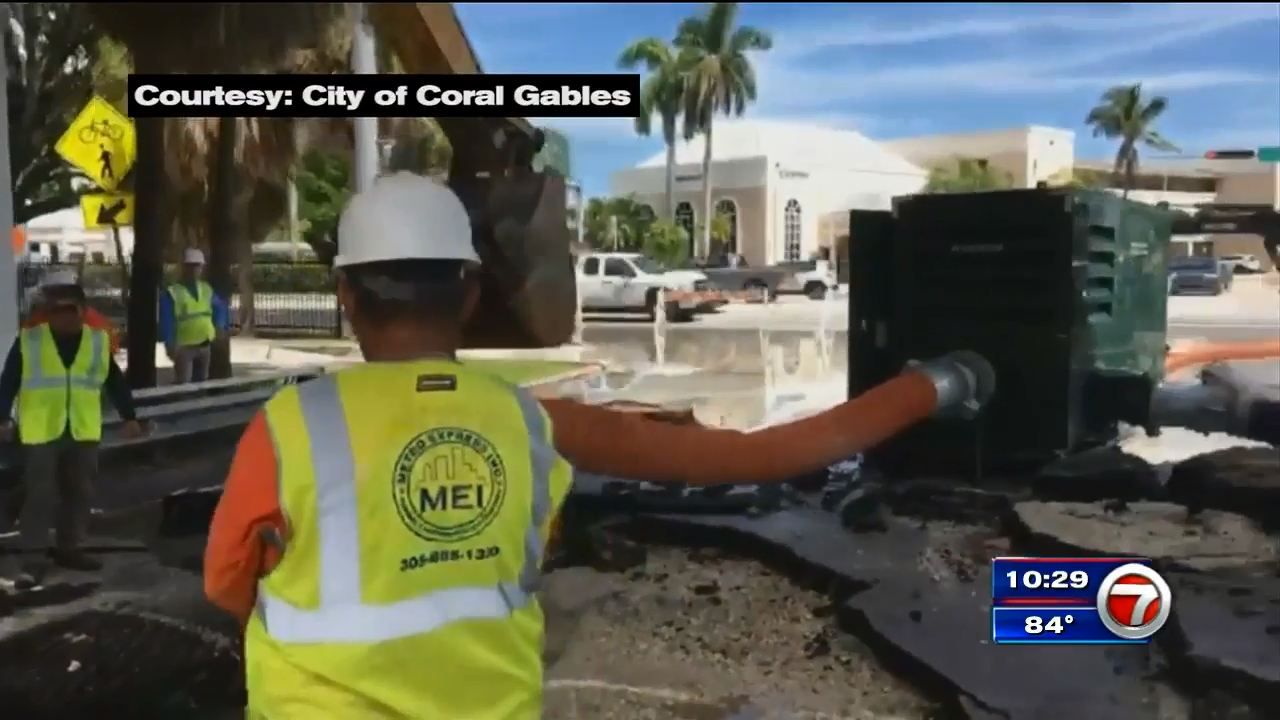 Crews working to fix broken sewage pipe in Coral Gables - WSVN 7News ...