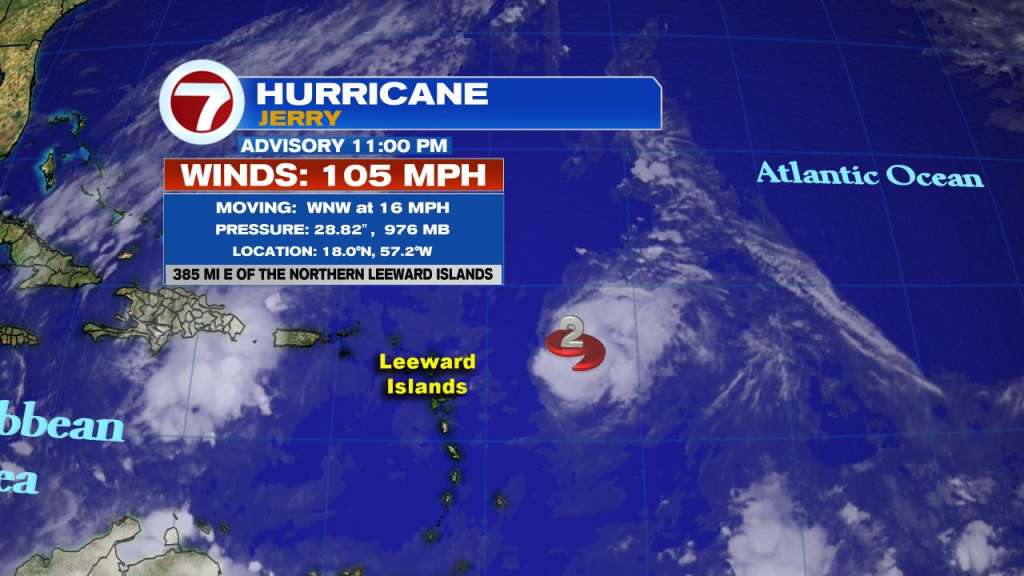 Jerry strengthens into Cat 2 hurricane, the National Hurricane Center