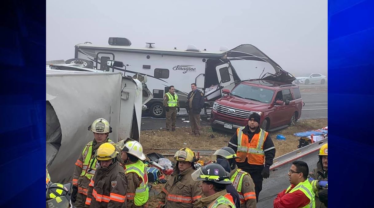 Video captures truck losing control at foggy Texas crash scene, leaving