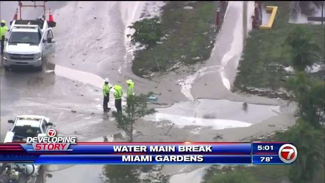 Crews cap water main break in Miami Gardens - WSVN 7News | Miami News ...