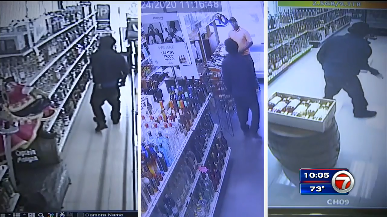 Video shows 2 crooks robbing 3 liquor stores in Pembroke Park WSVN