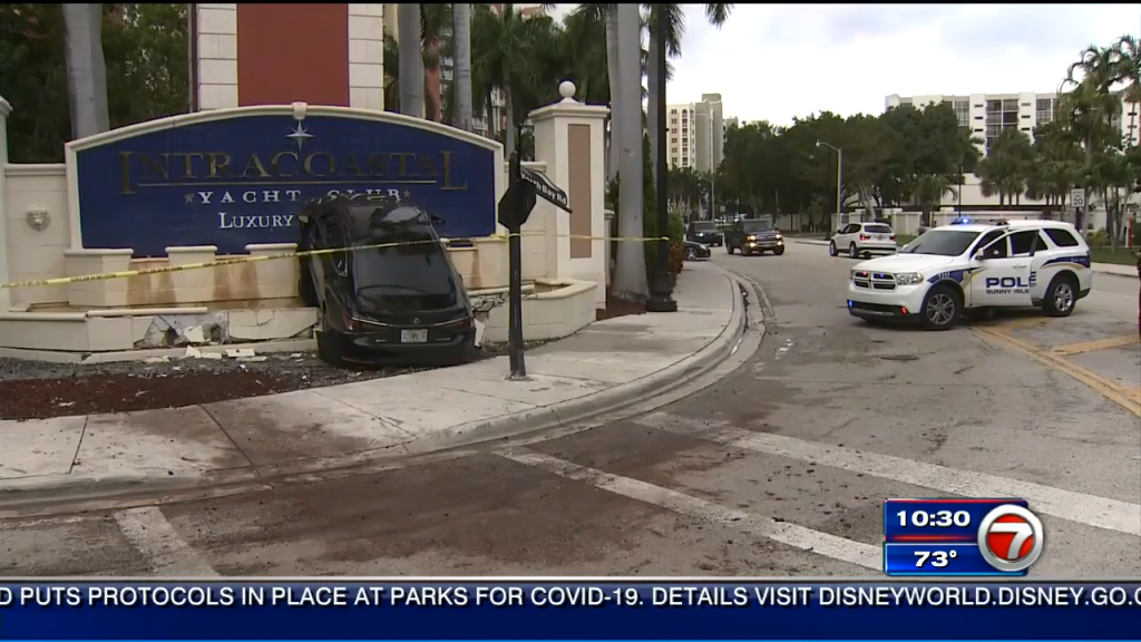 Police Car crashes into fountain in Sunny Isles Beach after driver
