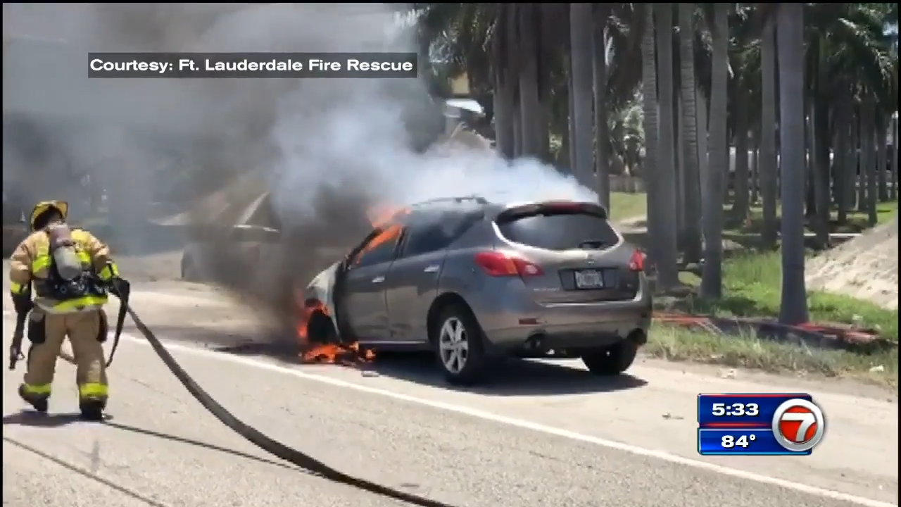 Crews extinguish car fire along I-95 in Fort Lauderdale - WSVN 7News ...