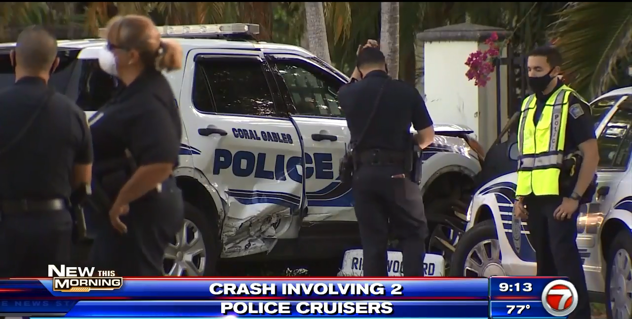2 police vehicles crash into each other in Coral Gables - WSVN 7News ...