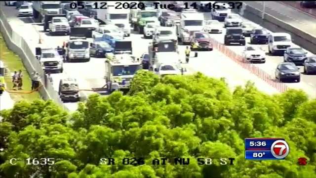 Car fire on SR 826 in Doral causes lane closures - WSVN 7News | Miami ...