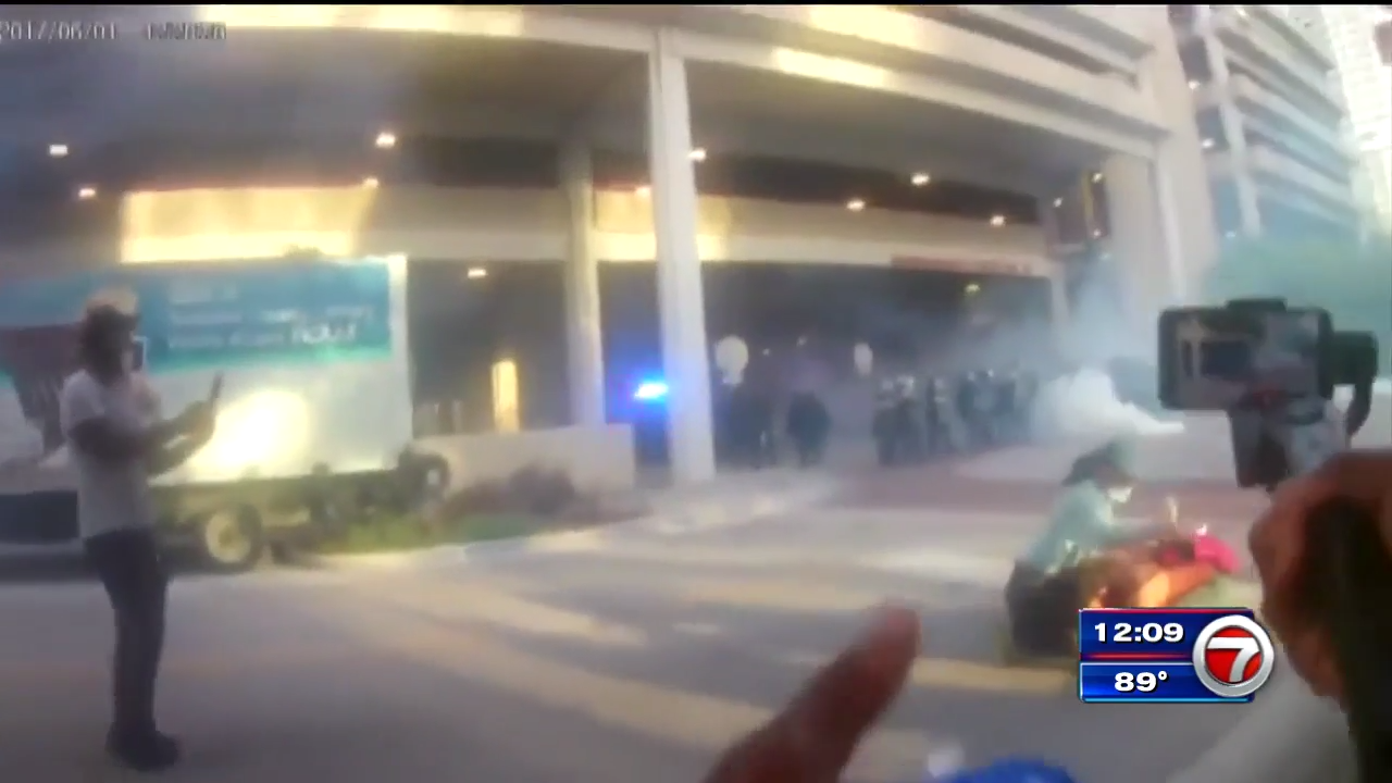 New video shows different view of woman getting struck by rubber bullet