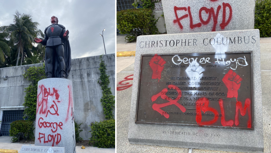 Columbus, Ponce De Leon statues at Bayfront vandalized during march in