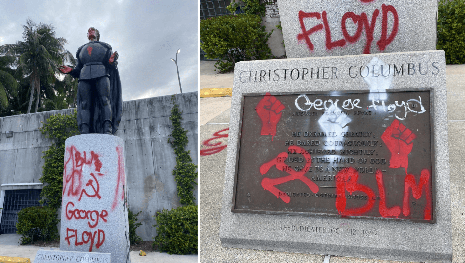 Columbus, Ponce De Leon statues at Bayfront vandalized during march in