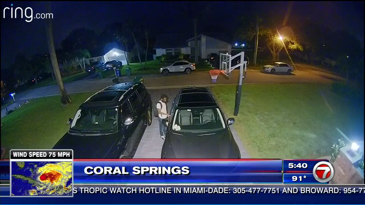 Burglar caught on camera breaking into cars in Coral Springs WSVN