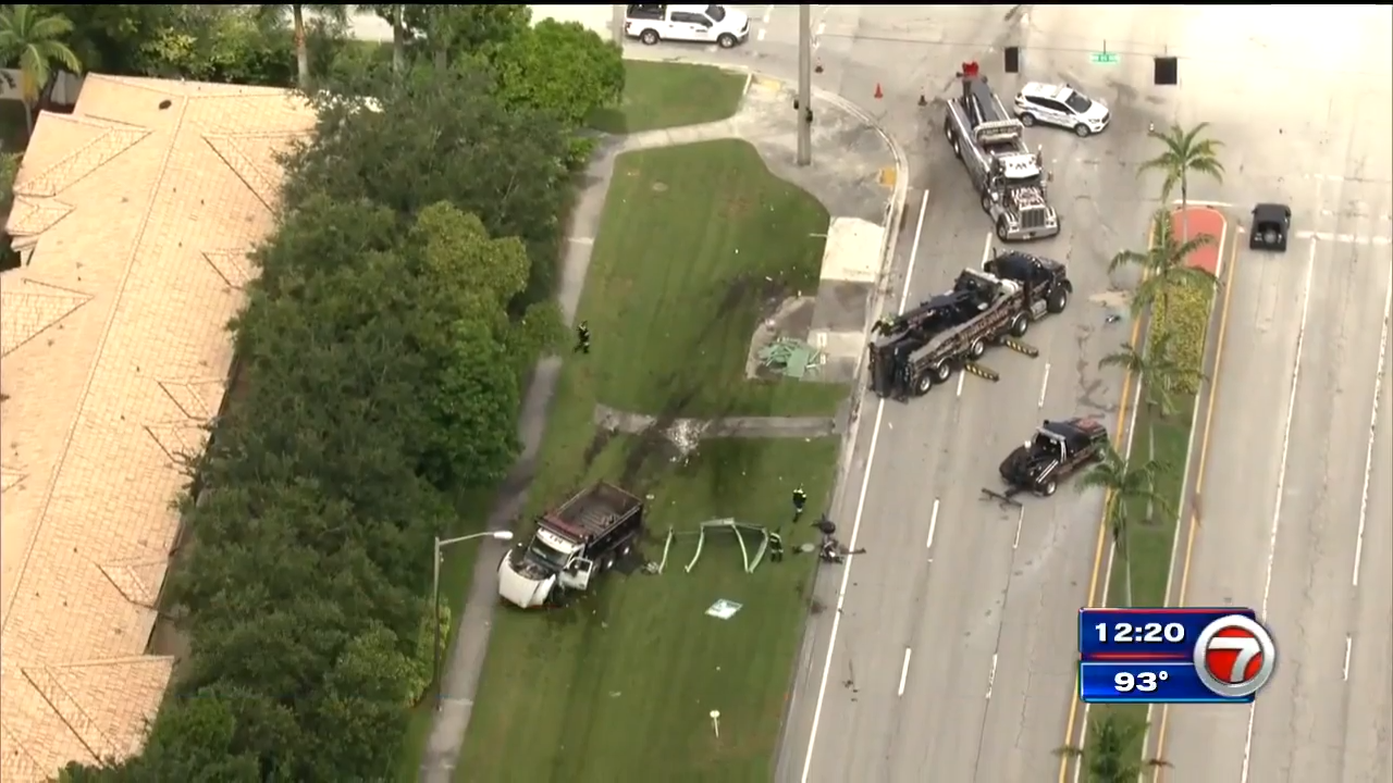 1 transported after crash involving dump truck in Sunrise - WSVN 7News ...