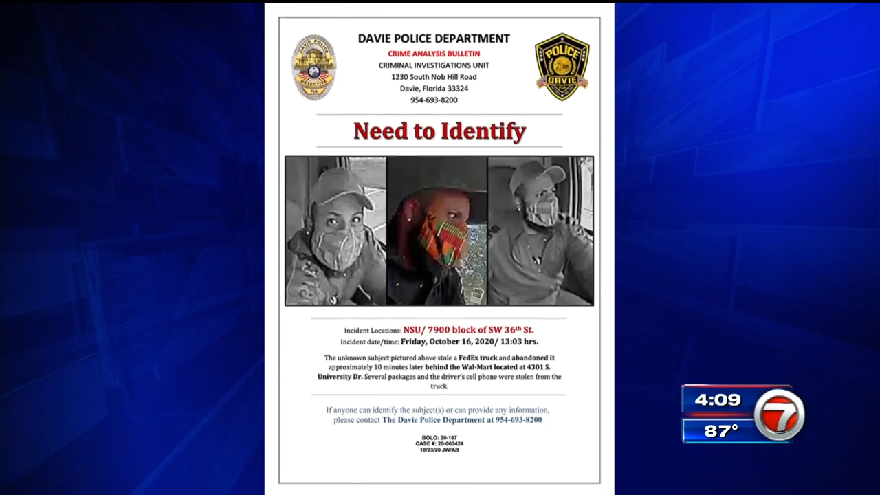 Police release photo of man accused of stealing FedEx truck in Davie ...