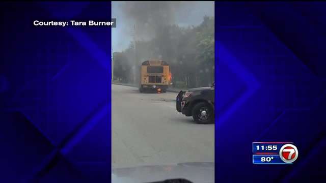Children evacuated safely after school bus catches fire in Davie - WSVN ...