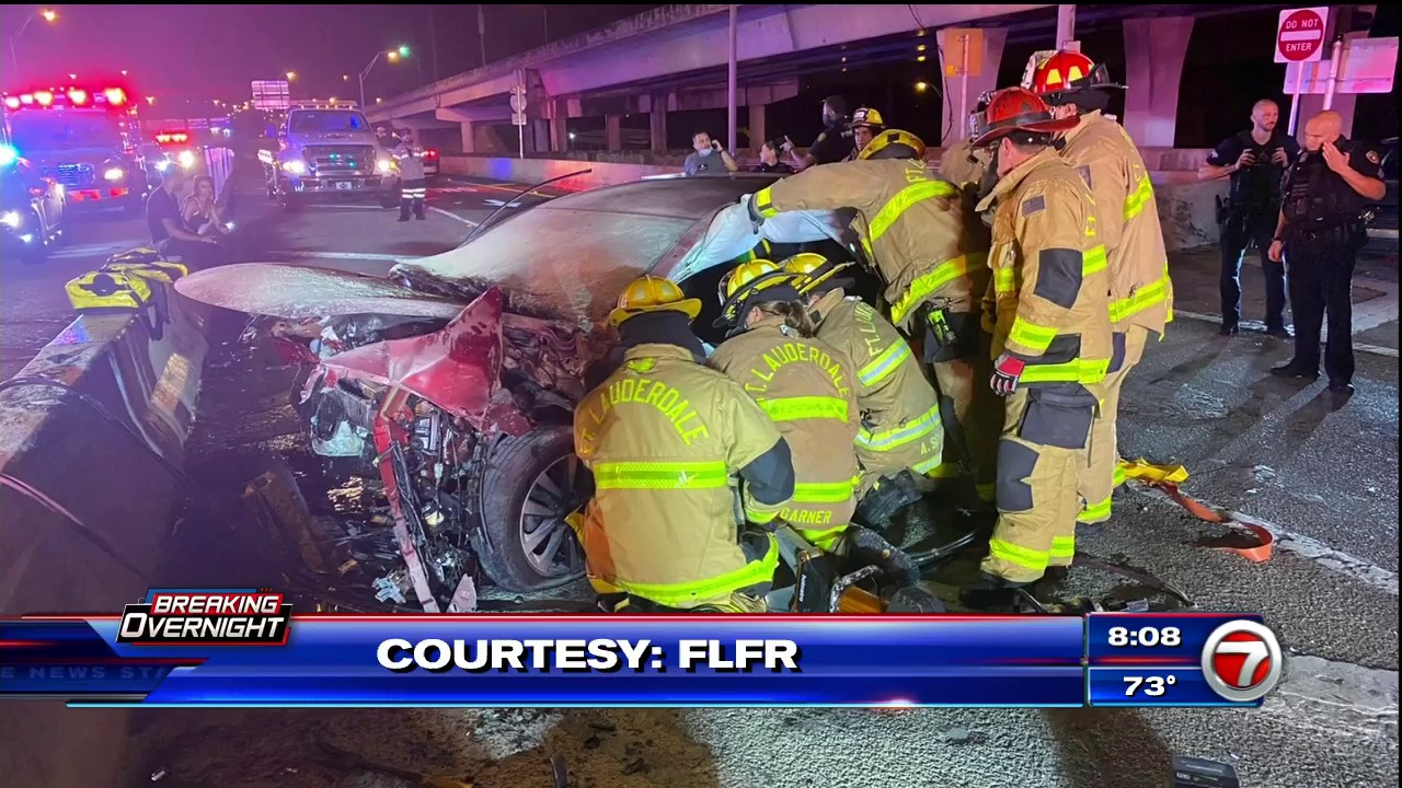 2 women transported after fiery crash on I95 in Fort Lauderdale WSVN