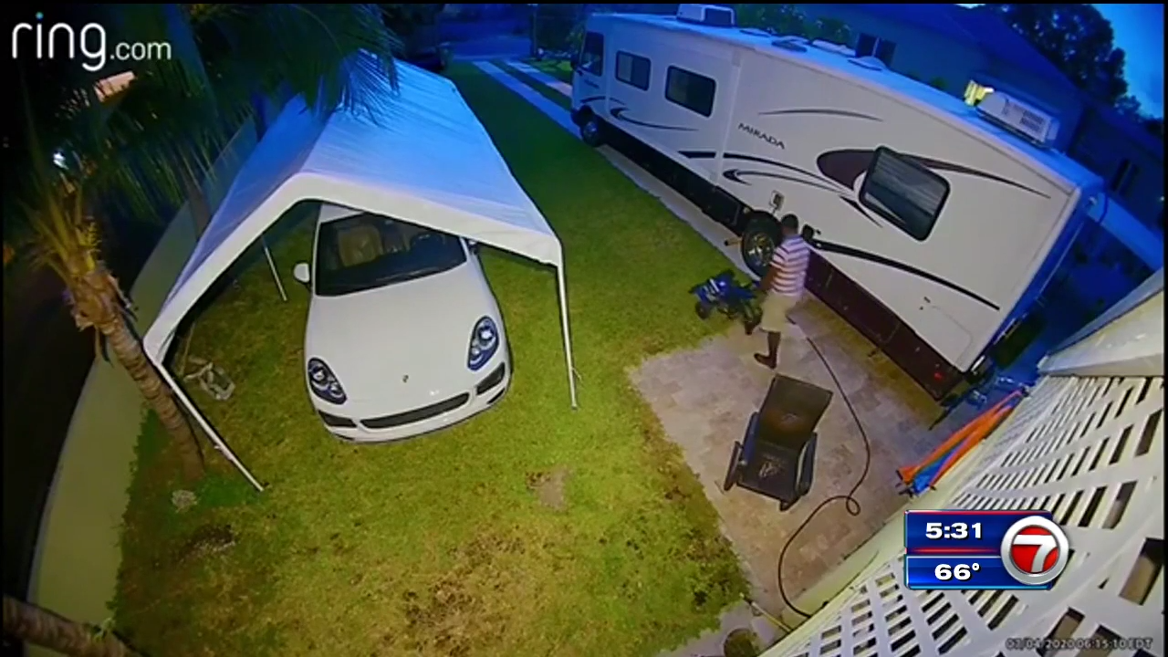 Burglar caught on camera stealing pressure cleaner, truck from Miami ...
