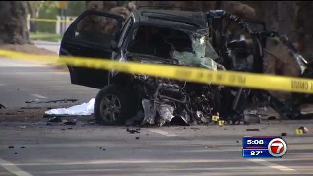 2 killed, 2 hospitalized after SUV slams into tree, catches fire in ...