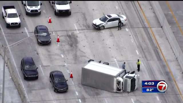 1 transported after box truck, 2 cars collide on I-95 in Miami - WSVN ...