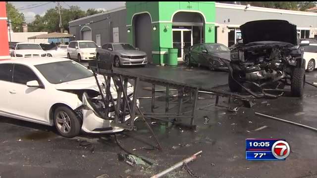 Driver hospitalized after crashing into Miramar car dealership - WSVN ...