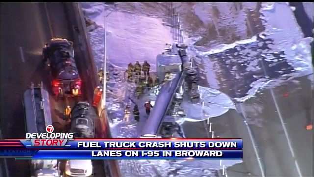 Fuel truck rollover crash shuts down I-95 for hours at Copans Road in ...